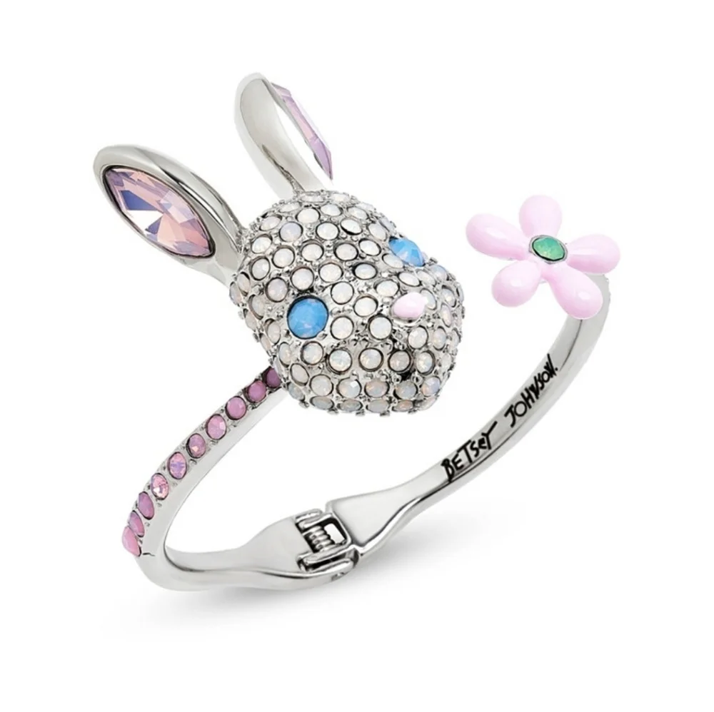🐇🔹️Betsey Johnson 🔹️ Faux Stone Spring Bunny Bangle hinge  Bracelet